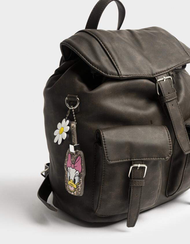 Mochilas Urbanas Ochila De Cuerina Daisy Negra Con Llavero - Marron Oscuro