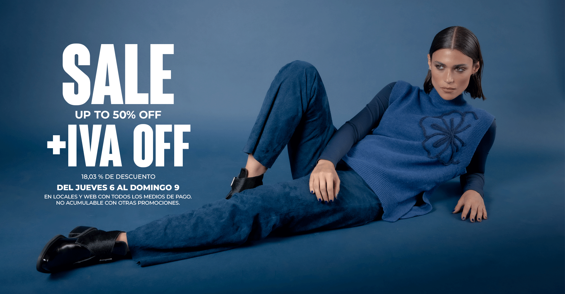 sale hasta 50% off + IVA off