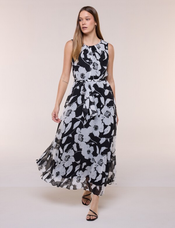 Vestido Maxi Plisado BLANCO/NEGRO