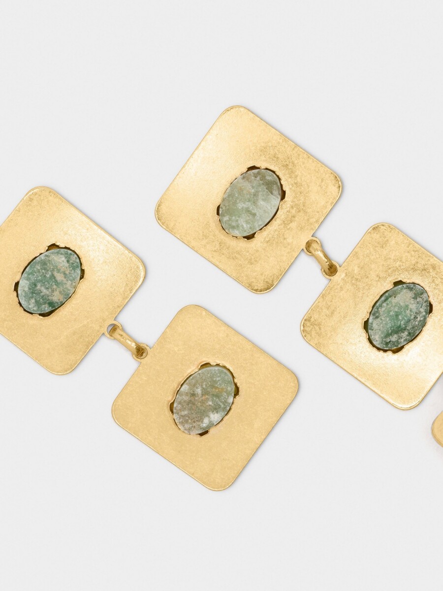 Pendientes Largos Cuadrados Con Piedras verde