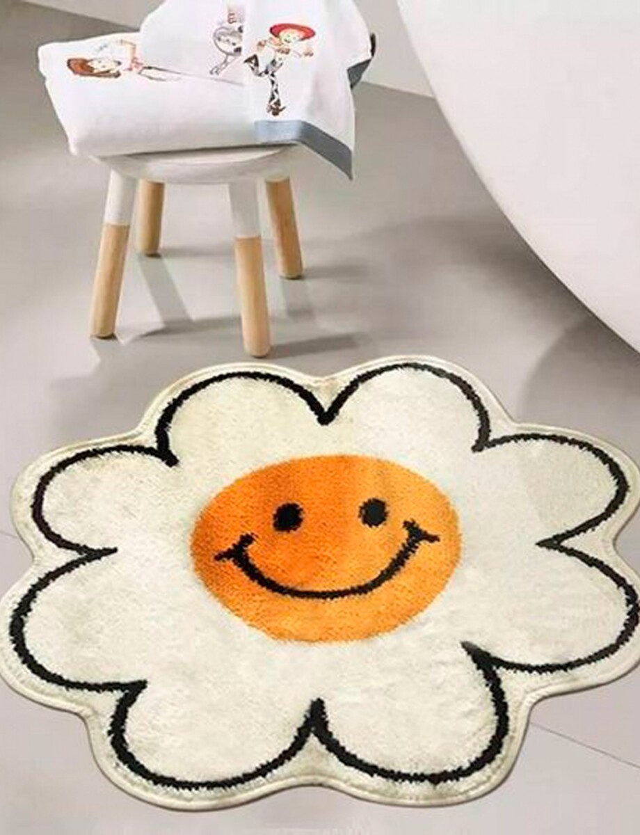 Alfombra flor happy face - blanco 