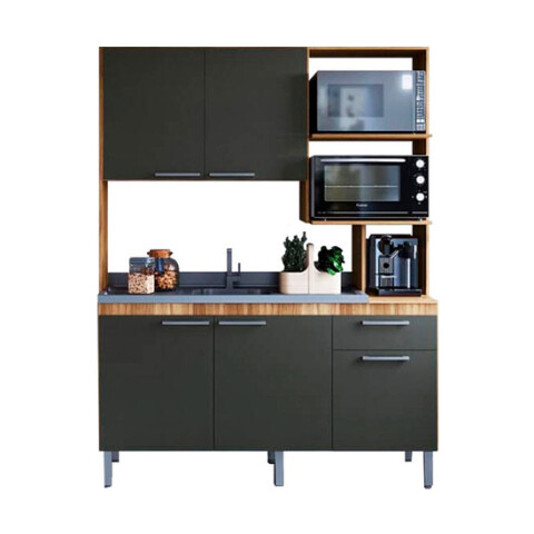 Mueble Cocina Compacta Hera Con Mesada Color Nogal Y Grafito Mueble Cocina Compacta Hera Con Mesada Color Nogal Y Grafito