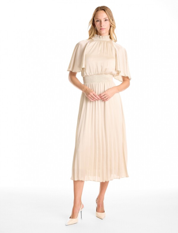 Vestido Saten Plisado BEIGE CLARO