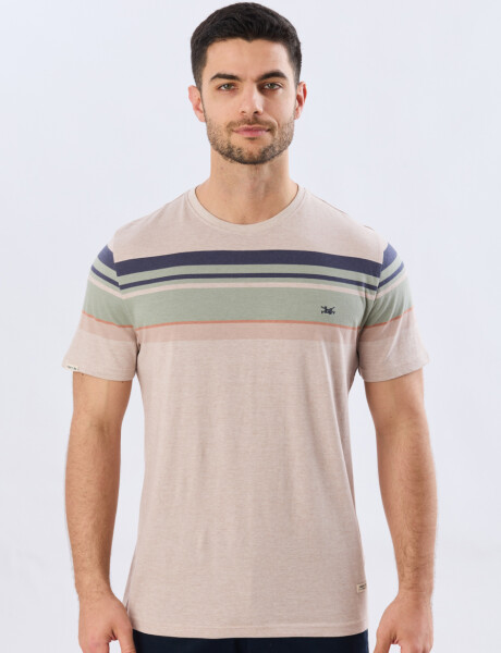 REMERA RAYADA DE ALGODÓN Beige