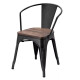 Set x4 Butaca Tolix de metal asiento de madera con apoya brazos NEGRO MATE