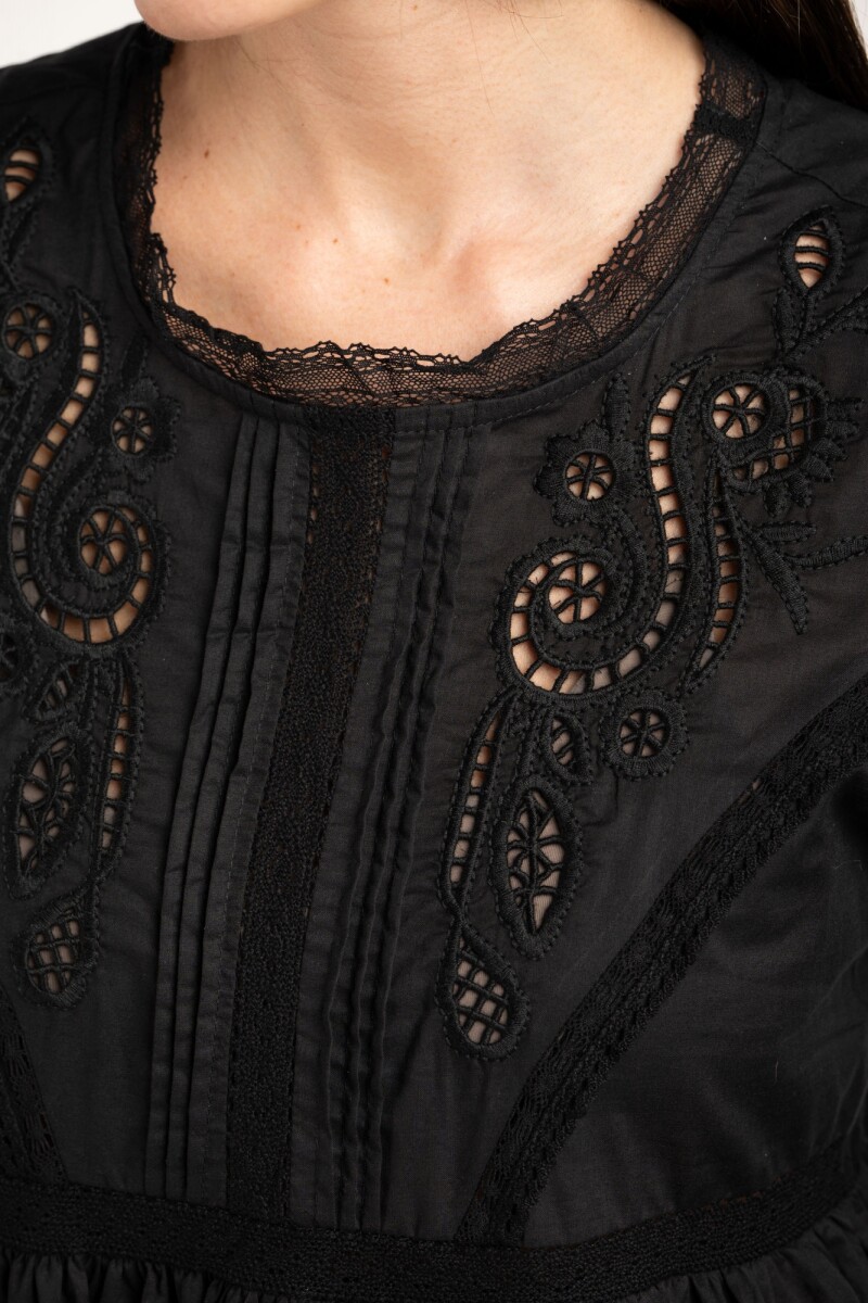Blusa Broderie Algodón Negro