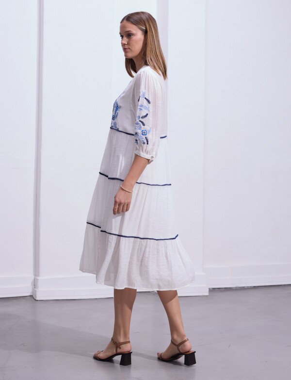 Vestido Det Bordado BLANCO/AZUL