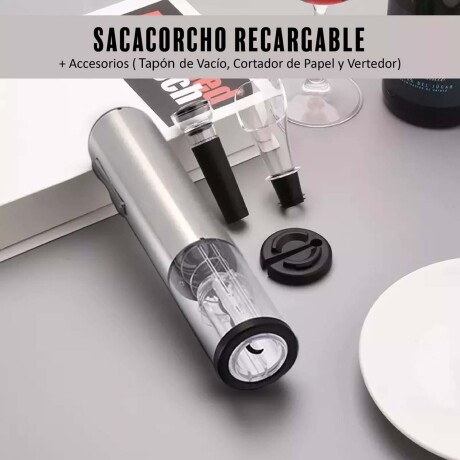 Kit Vino 4en1 Sacacorchos Eléctrico Recargable y Accesorios Plateado