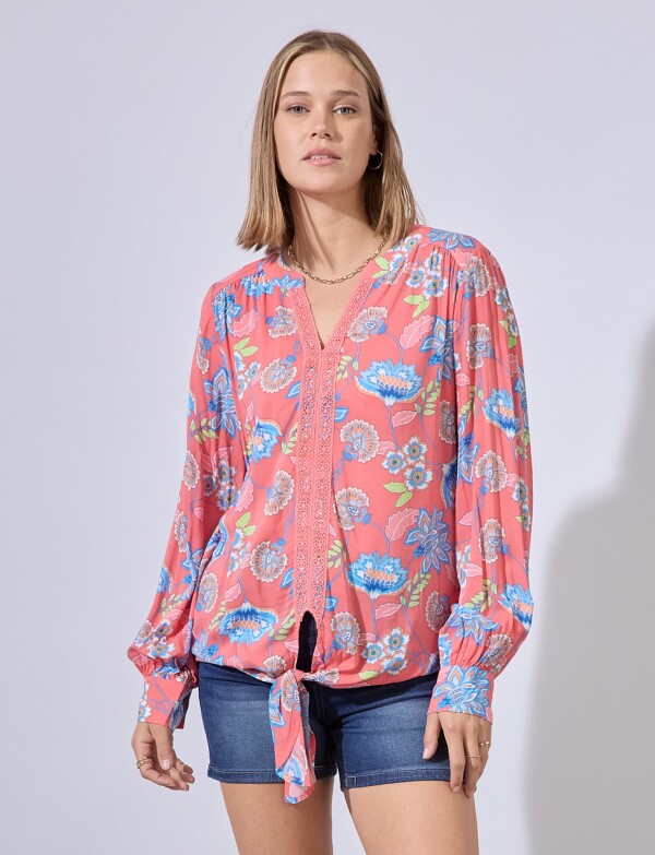 Blusa Puntilla Nudo CORAL/MULTI