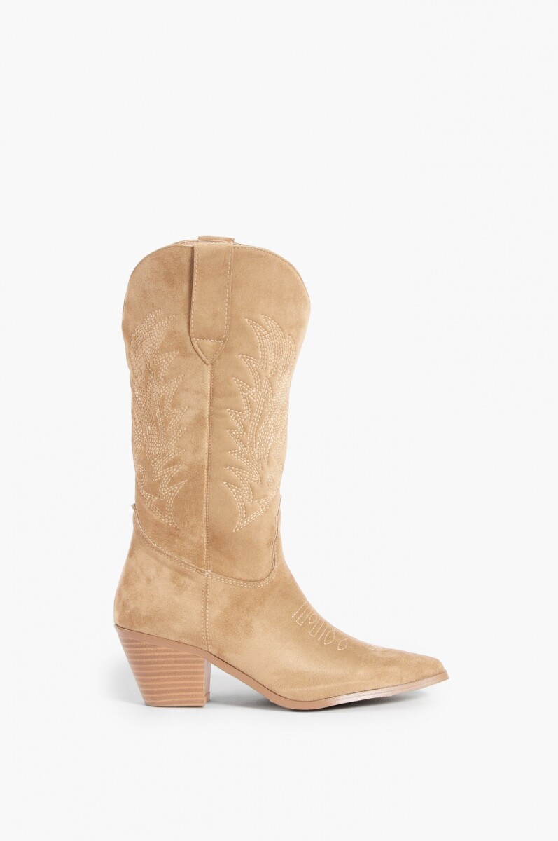 Bota de suede con pespuntes - beige 