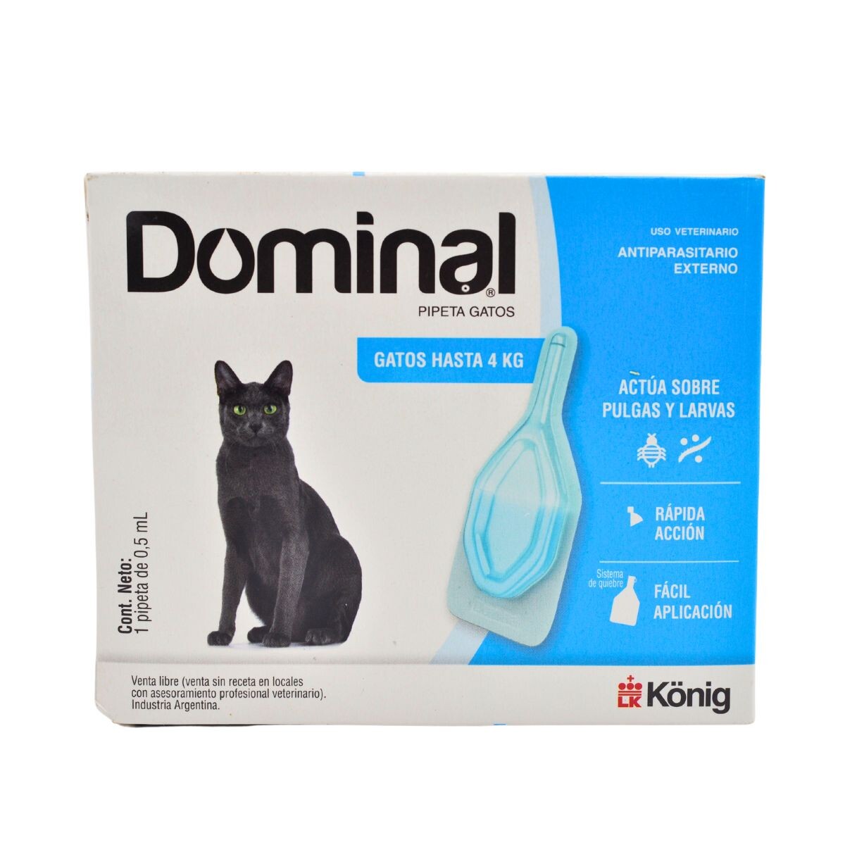 PIPETA ANTIPULGAS Y ANTIGARRAPATAS DOMINAL GATOS KONIG - HASTA 4 KG 