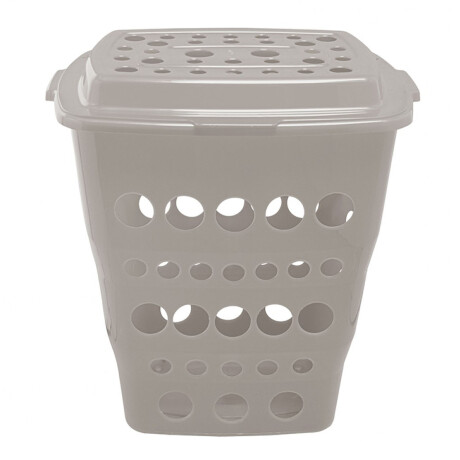 Cesto Canasto Ropa Calado Plástico con Tapa Paramount 55Lt Beige
