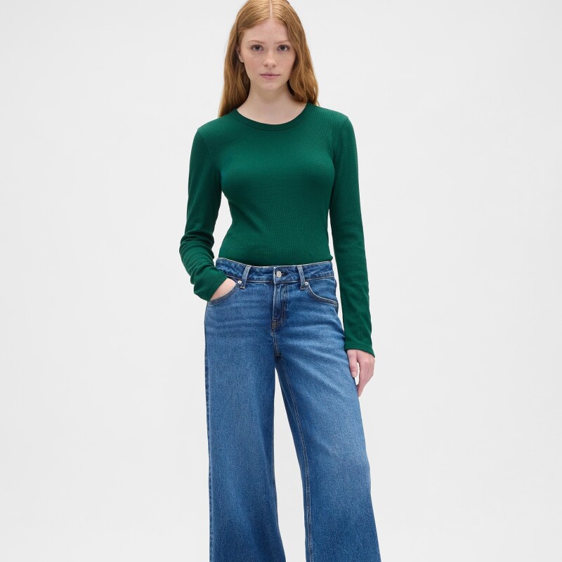 V-LS OPP WAFFLE TEE EVERGREEN GLAMOUR