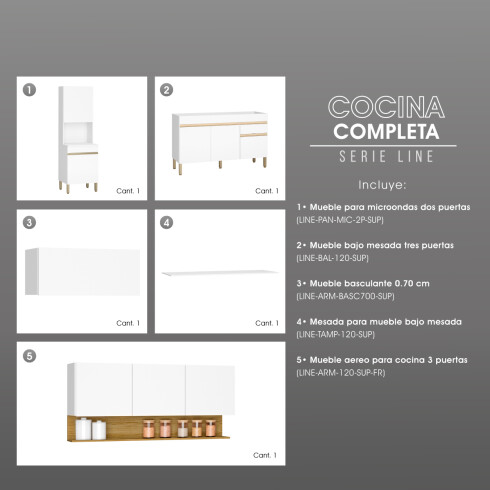 JUEGO COCINA MODULAR EN MDP BLANCO BRILLANTE BLANCO