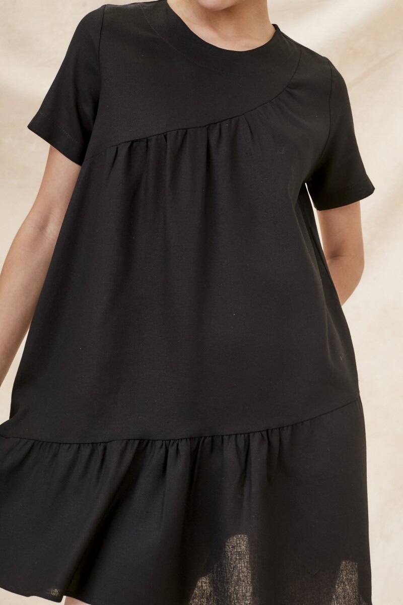 Vestido Con Lino Negro