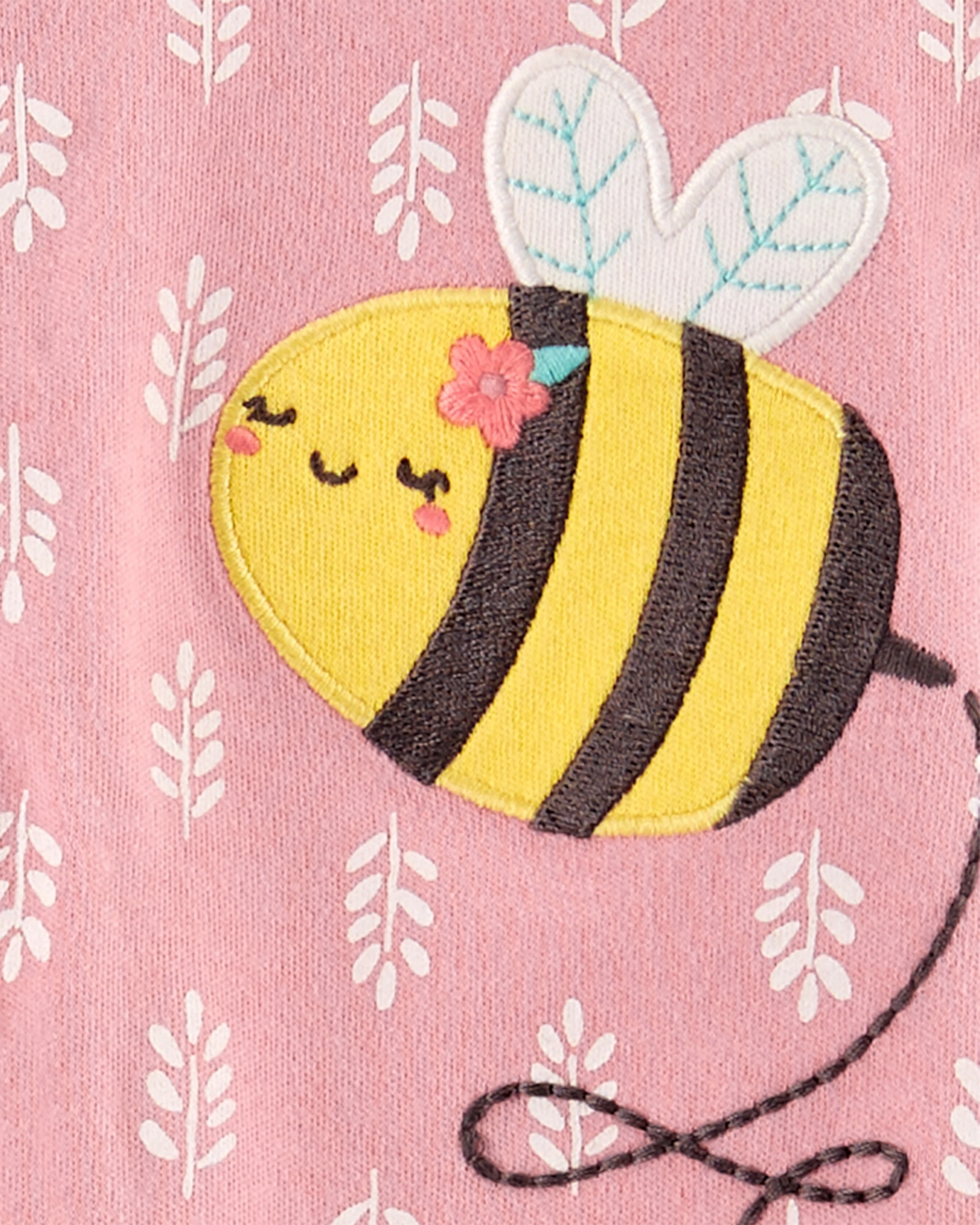 Pijama una pieza de algodón con pie y estampa abeja Sin color