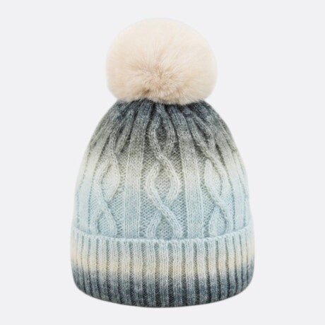 Gorro De Lana PomPom Gris/Celeste