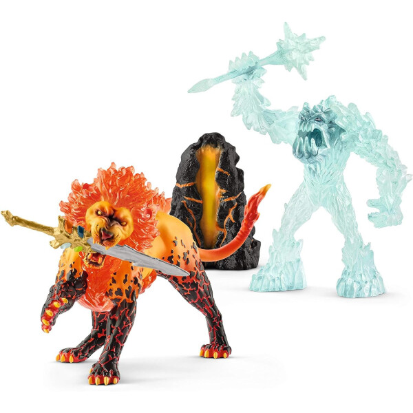 Juguete Set 3 Figuras Batalla Hielo Fuego Schleich Niños Variante Modelo Toro Leon Monstruo