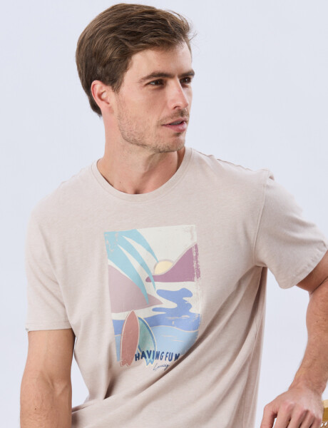REMERA ESTAMPADA DE ALGODÓN Beige