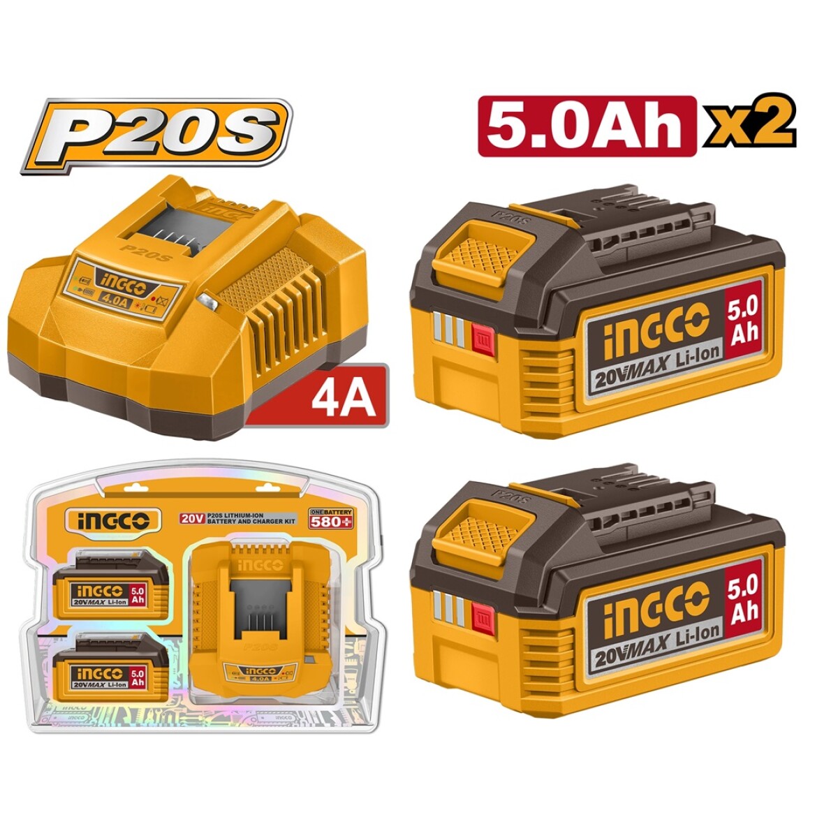 SET X 2 BATERIAS LINEA P20S 20V 5.0AH + 1 CARGADOR FBCPK2513 - AMARILLO-NEGRO 