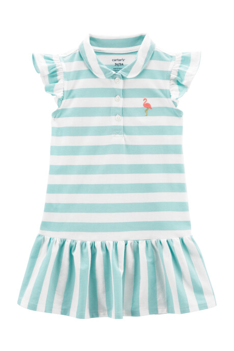 Vestido de algodón, con bordado, diseño a rayas. Talles 2-5T Sin color