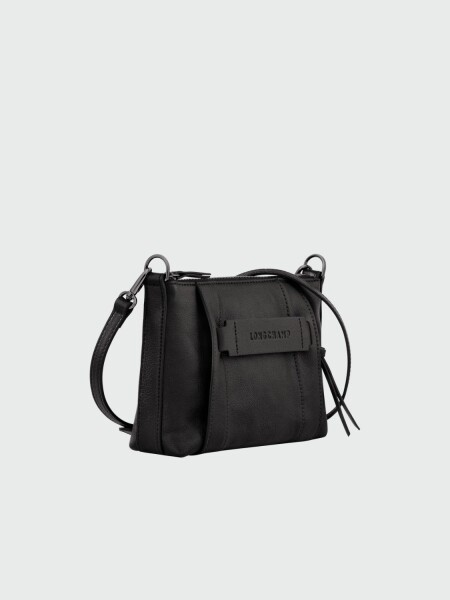 Longchamp -Cartera de cuero con correa extraible, 3D Negro