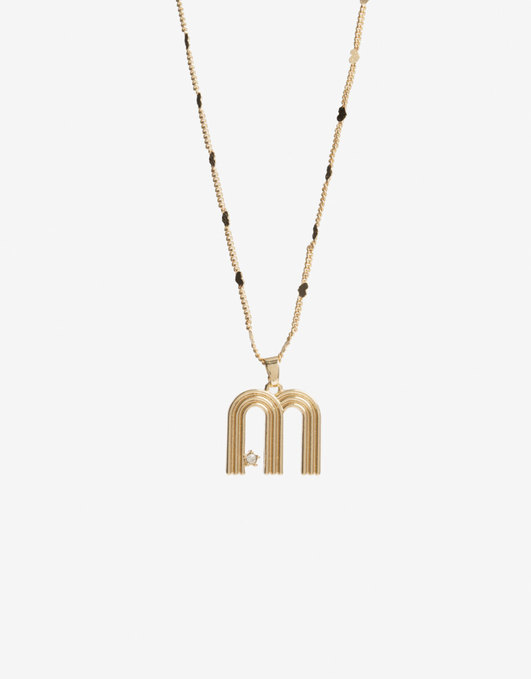 Cadena Corta con Dije Letras Collar Con Dije Iniciales Letra "m" - Dorado