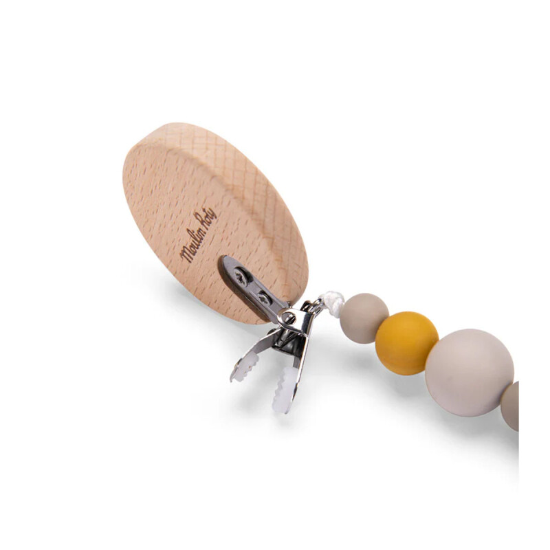 Clip sujetador chupete colgante madera silicona león Moulin Routy Clip sujetador chupete colgante madera silicona león Moulin Routy