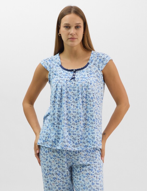 Pijama Con Capri CELESTE/MULTI