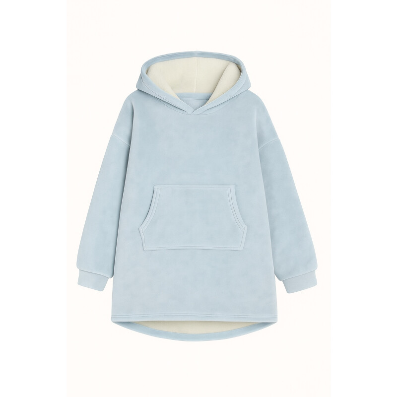 Buzo Manta Con Capucha Polar y Corderito unisex Celeste