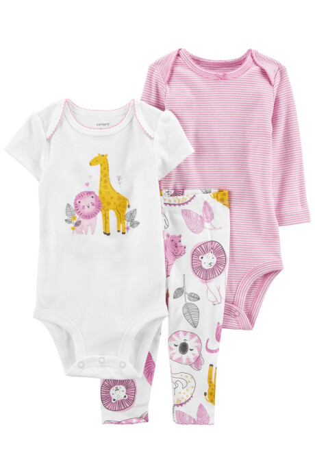 Set tres piezas pantalón y dos bodies de algodón diseño safari Sin color