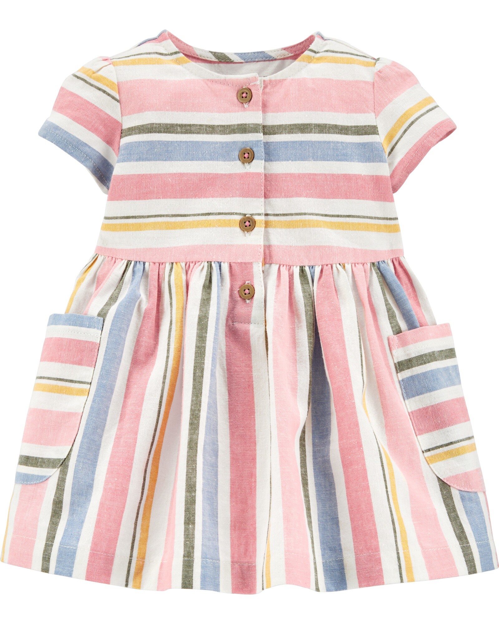 Vestido de lino con bolsillos diseño a rayas 0