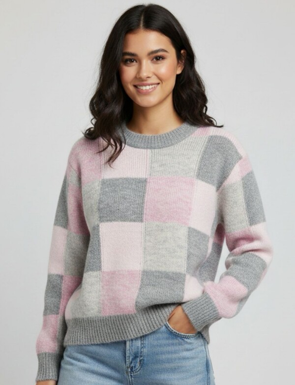 Buzo Lana Cuadros ROSA/MULTI