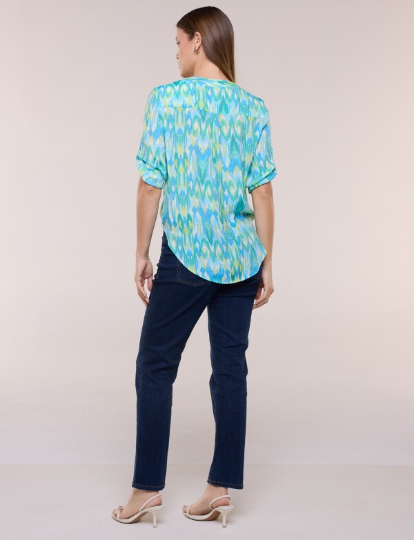 Camisera Estampada Ikat Con Nudo Frontal VERDE/MULTI