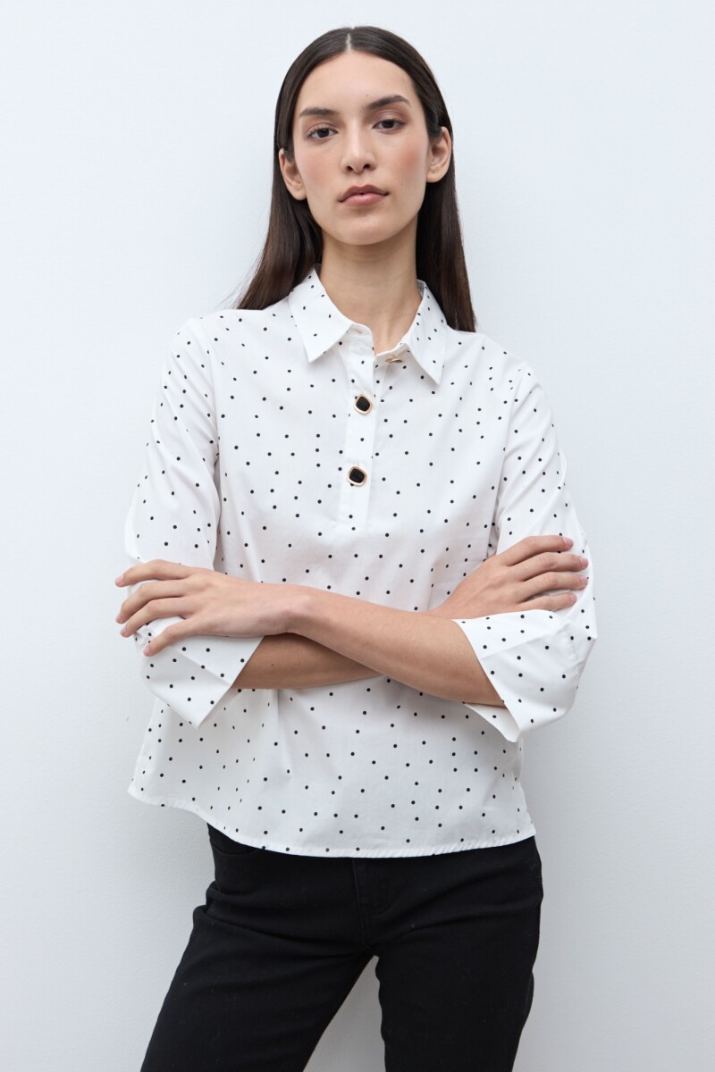 Blusa lunares cuello camisa crudo