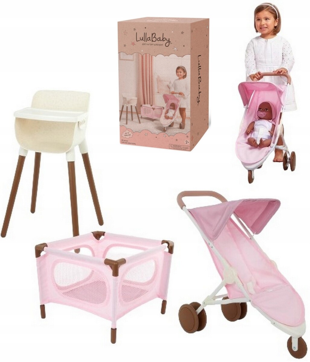 Set lullaby para muñeca coche, silla de comer y practicuna 