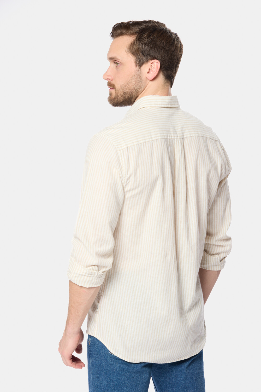 CAMISA DE LINO RAYADA Beige