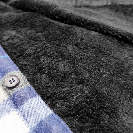 Campera Camisa Leñadora Cangurito Capucha Botones Azul-Gris
