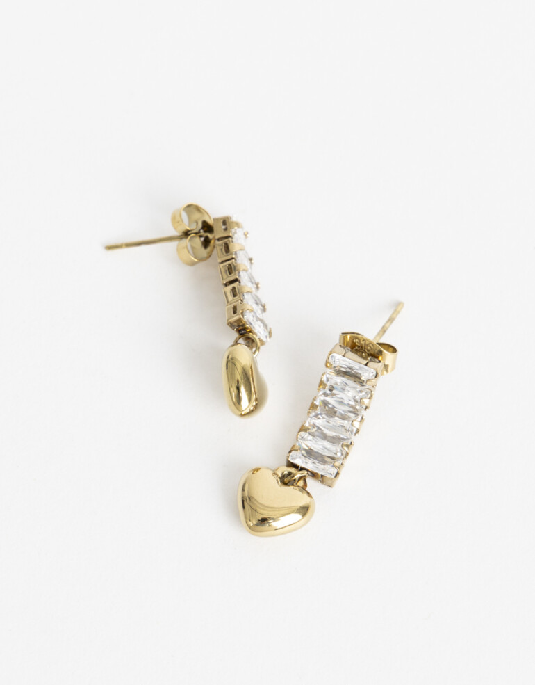 Aros Colgantes Cortos Strass Aros Cortos De Acero Con Cubic - Dorado