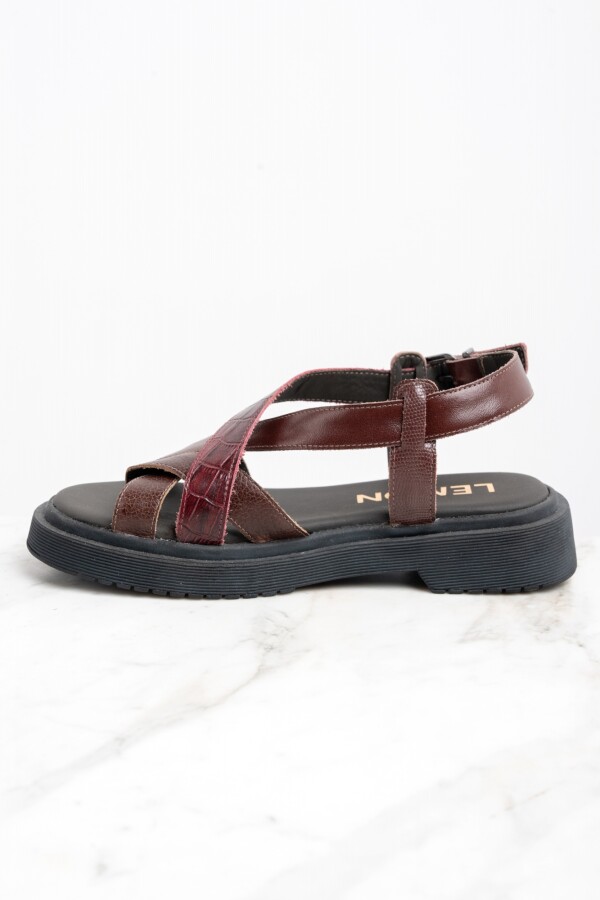 Sandalia Cuero Combinada Bordeaux