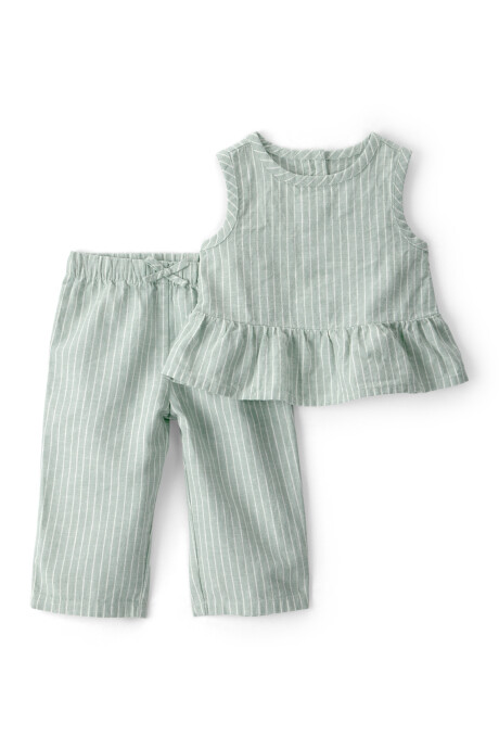 Set dos piezas de lino, pantalón y musculosa, verde, diseño a rayas Sin color