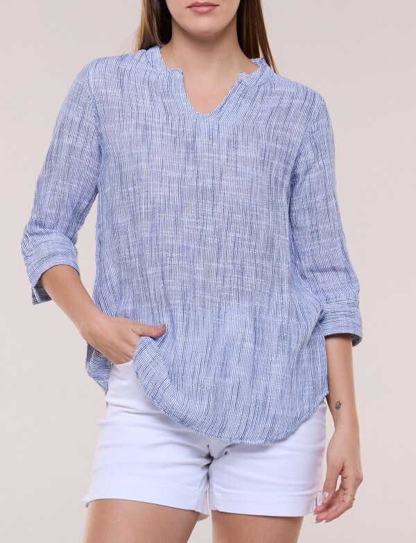 Blusa Con Textura Manga 3/4 AZUL