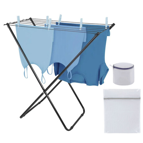 Set Tendedero Plegable en Acero 5.2mt + 2 Bolsas p/Lavarropa Negro
