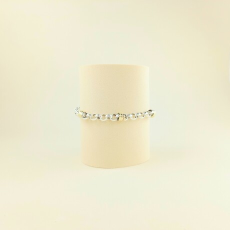 Pulsera rolo de plata 925 con 3 trabas en double de oro 18k, 18.5 cm Pulsera rolo de plata 925 con 3 trabas en double de oro 18k, 18.5 cm
