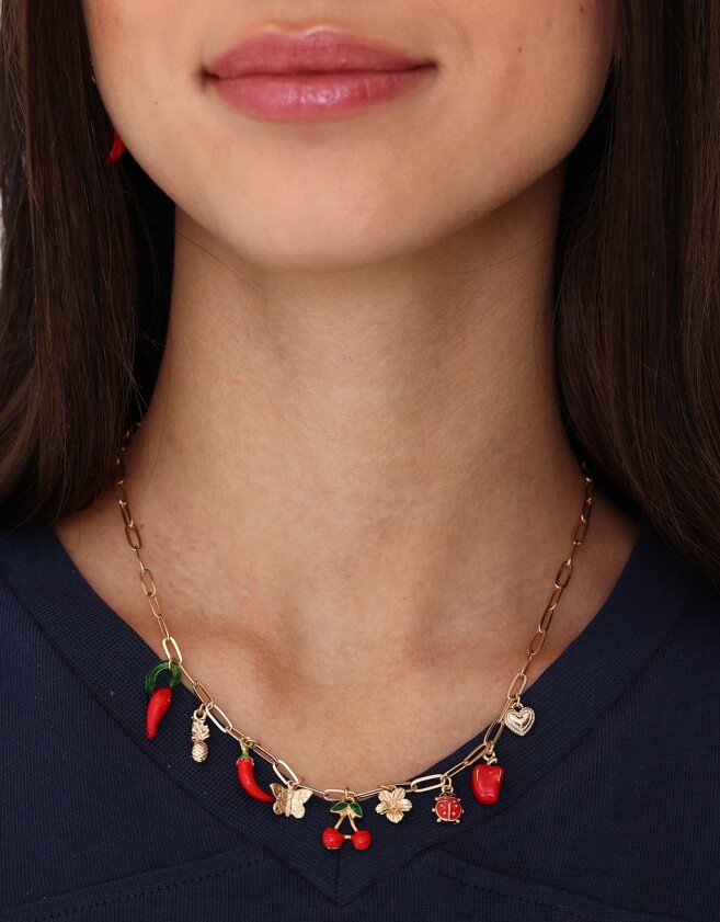 Collares Cortos Con dije de vidrio Collar Corto Con Dijes De Vidrio - Dorado