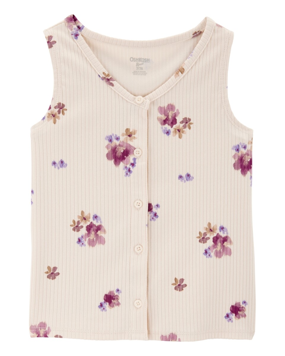 Blusa de algodón acanalado, sin mangas, diseño floral 