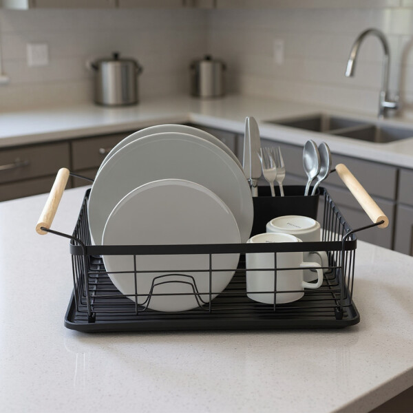 Escurridor Seca Platos Vajilla De Metal Asa De Madera Cocina Imback Color Negro Escurridor Seca Platos Vajilla De Metal Asa De Madera Cocina Imback Color Negro