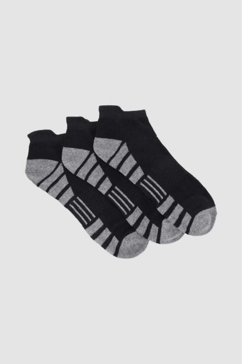 Pack x3 medias cortas con diseño deportivo - Negro 