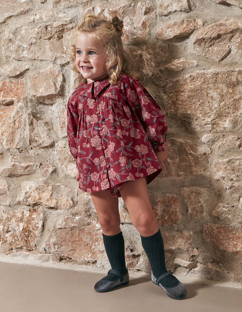 Vestido Estampado Flores - Granate 