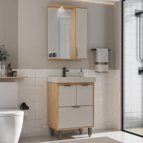 MUEBLE DE BAÑO 60 CM CON MESADA Y ESPEJO - CARVALHO NATURAL/ARENA MUEBLE DE BAÑO 60 CM CON MESADA Y ESPEJO - CARVALHO NATURAL/ARENA